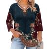 Blusa Floral Feminina Plus Size com Manga Três Quartos, Blusa Casual, Túnica de Corte Amplo para Primavera Verão, Uso Diário, Trabalho e Saídas