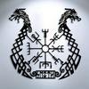 Viking Metal Wall Art Norse Ship Self Adhesive Decor with Runes Geometric Patterns Bohemian Nautical Home Gift