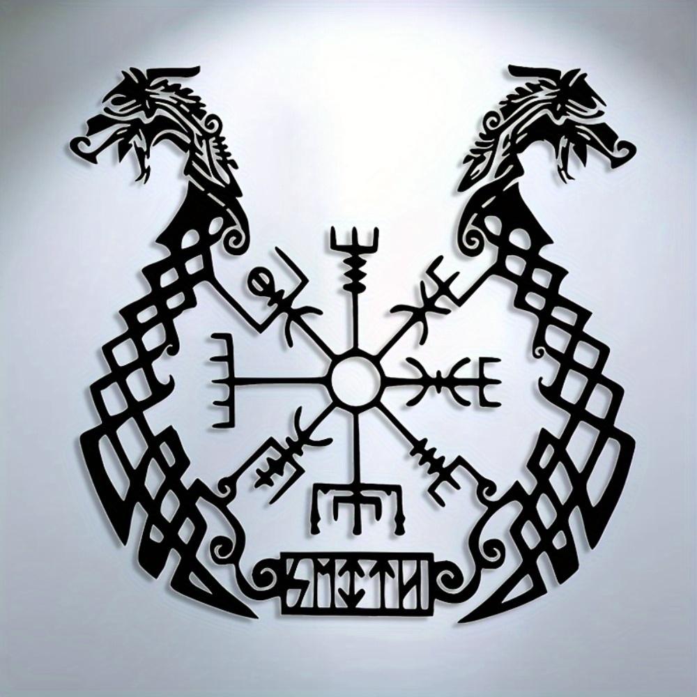 Viking Metal Wall Art Norse Ship Self Adhesive Decor with Runes Geometric Patterns Bohemian Nautical Home Gift