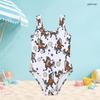 Girls Sleeveless Scoop Neck Wide Straps One Piece Swimsuit Cartoon Wolf Printed White