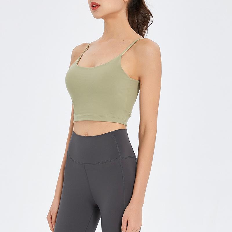 Women's Spaghetti Strap Yoga Sports Bra with Beautiful Back Design - Shockproof Running & Fitness Vest Style