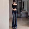 Autumn 2025 Women's Dark Blue Mid-Rise Micro-Flare Slimming Stretch Jeans