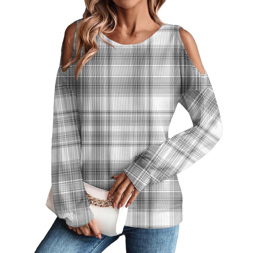 Women's Winter Oversized T-Shirt Fashionable Off-the-Shoulder Round Neck Vintage Floral Print Pullover Long-Sleeved Top