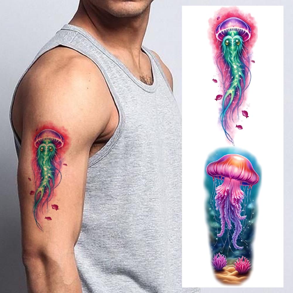 12pcs Temporary Tattoo Colorful Realism Octopus Robot Jellyfish Seahorse For Back Men Women