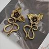 Three-Dimensional Bronze Rose Snake Stud Earrings, Retro High-End Sense Exaggerated Cold Wind Earrings Women