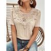 Nuova Blusa Estiva con Inserti in Pizzo da Donna Camicie Scollo Tondo Traforate Top alla Moda Manica Corta Colore Unito Dolce Abbigliamento Largo Elegante