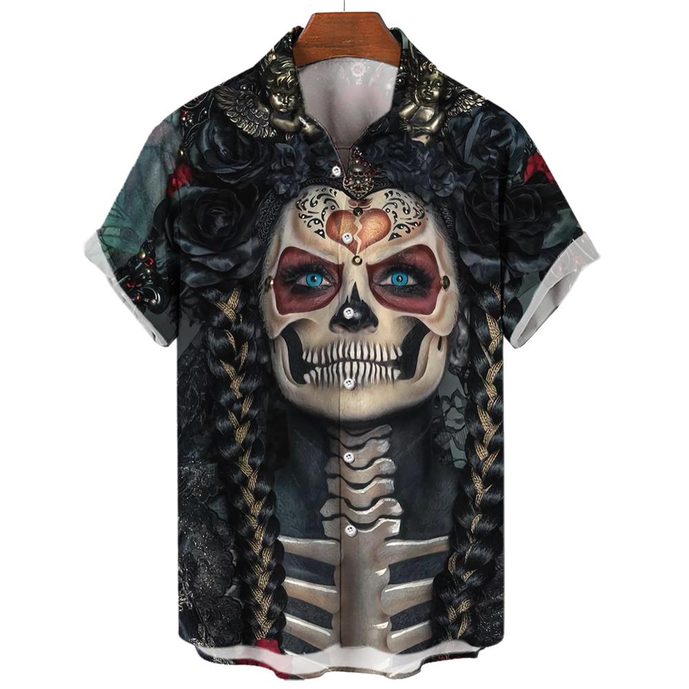 Camisas con Estampado de Anime Japonés Verano 2023 Nueva Camisa para Hombre Impresión 3D Estampado de Terror Ropa Hawaiana Diseño Personalizado Top para Hombre