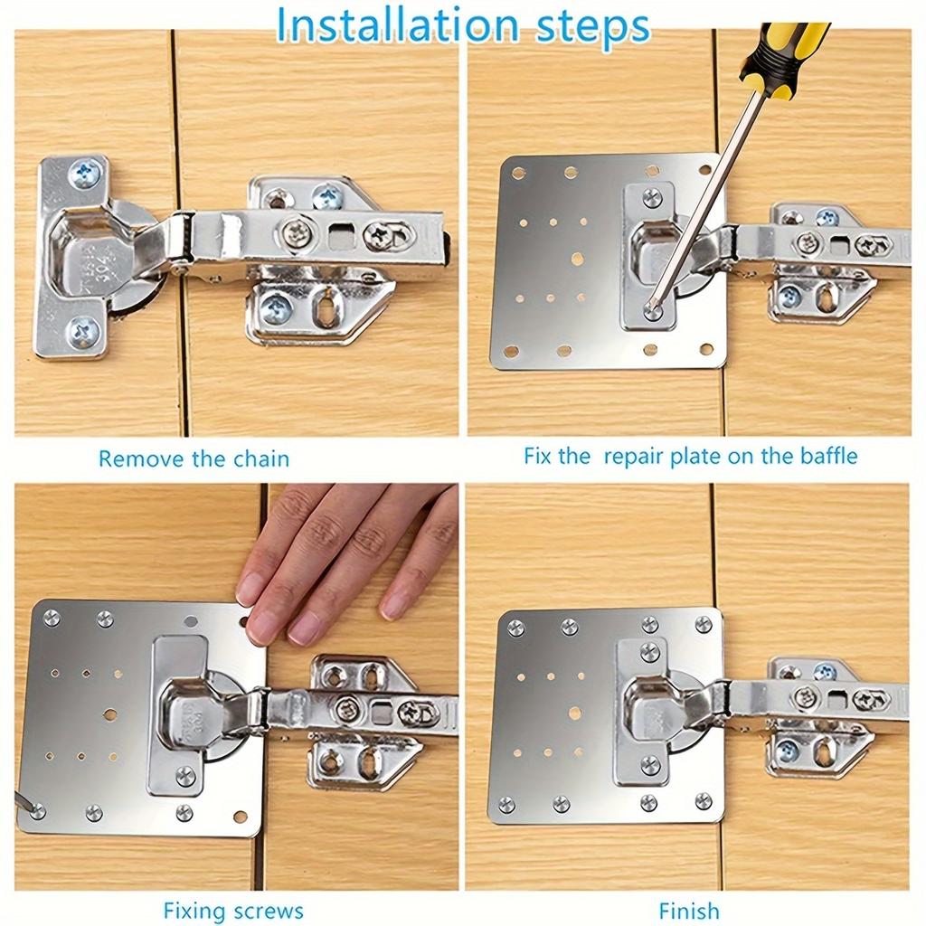 10-Pack Cabinet Hinge Repair Plate, Polished Stainless Steel Face Mount Hinge Fixing Bracket Kit with Mounting Screws
