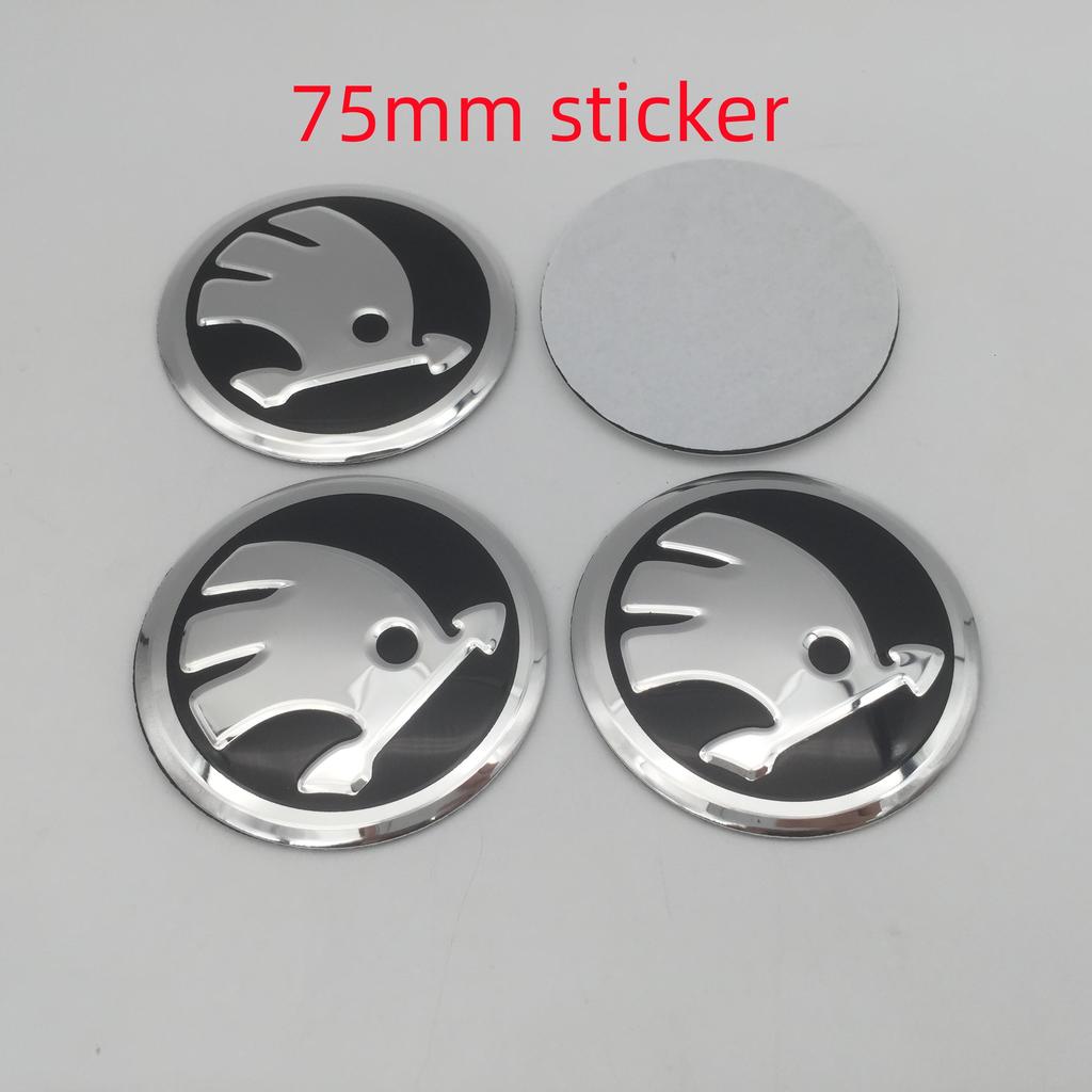 NADH5 4pcs 3D 56mm 60mm 65mm 70mm 75mm For Skoda Car Emblem Wheel Hub Center Cap Badge Covers Sticker Decals Styling Accessories