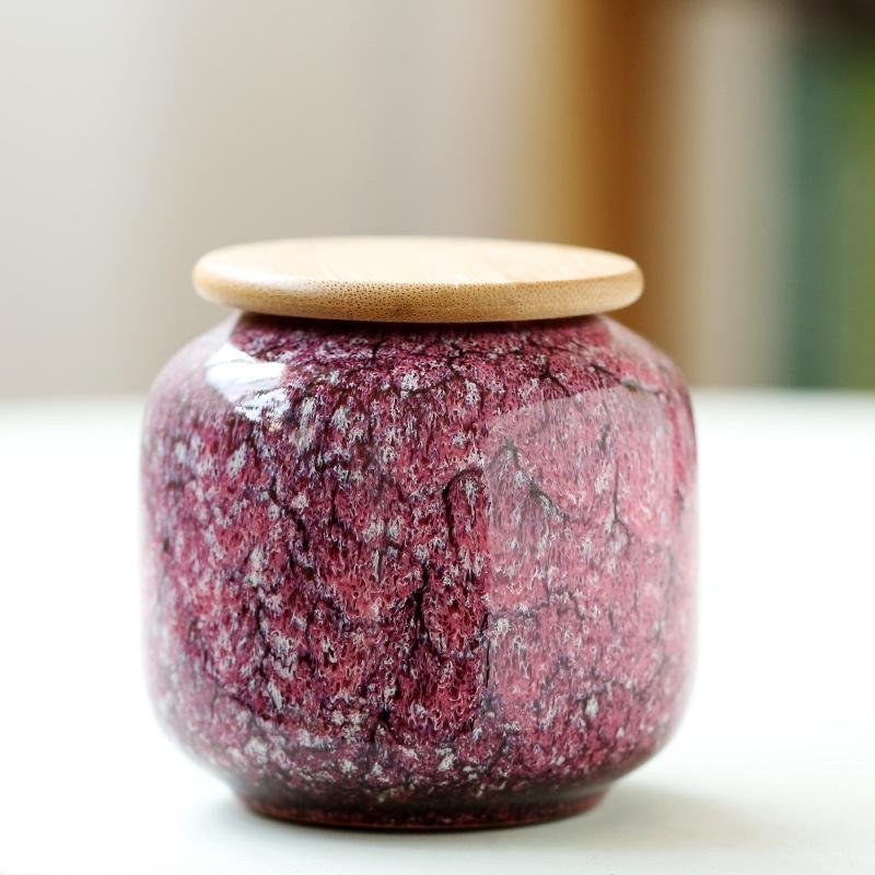 Kiln-changed Sealed Tank Ceramic Home Kitchen Jars Tea Packaging Storage Jar with Bamboo Cover Food Storage Jars