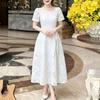 ZANZEA Women Elegant Square Collar Short Sleeve Lace Patchwork Dress