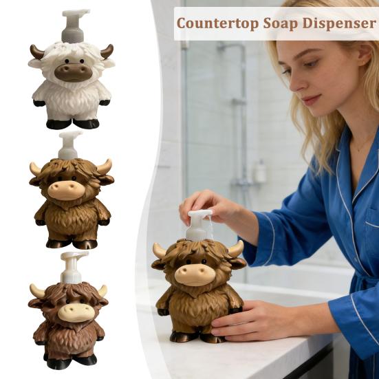 Dispenser Sapone Liquido Mucca delle Highlands Shampoo Bagnoschiuma Detergente Viso Contenitore Bagno Ricaricabile Vuoto Bottiglia con Pompa
