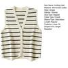 Women Knitting Vest V-Neck Sleeveless Single Breasted Striped Print Vest Wrinkle-Resistant Knitwear Daily Wear