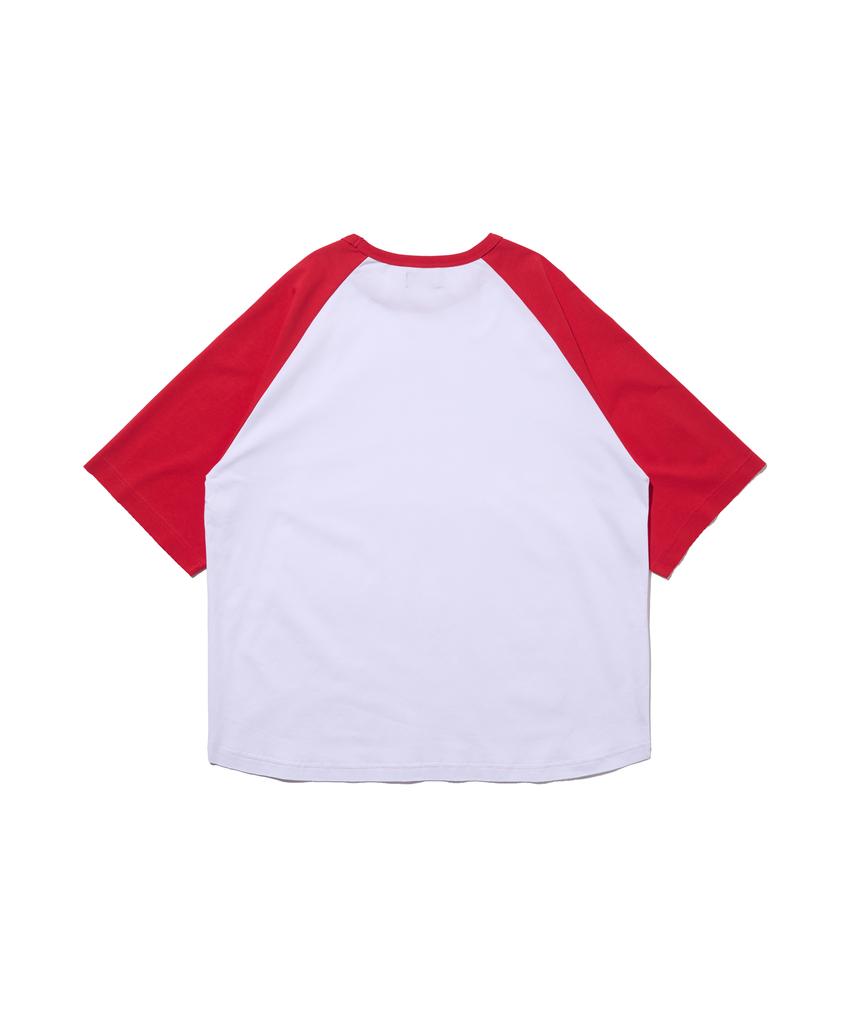 Analog Mood Raglan Color Block Short Sleeve T-Shirt (White/Red)