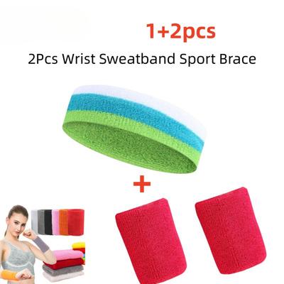 2Pcs Sport Wristbands 1Pcs Headband Towel Sweatband Set for Yoga Basketball Tennis Fitness Run Head Band Wrist Brace Protector