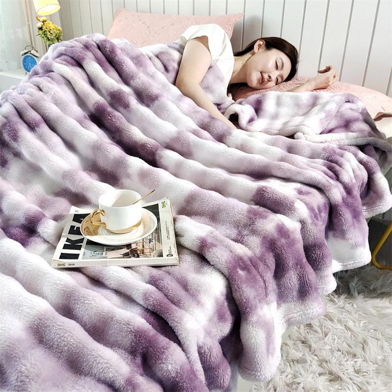 Colorful Imitation Rabbit Fleece Blanket - Cozy Bubble Fleece for Spring & Autumn, Ideal as a Gift or Sofa Throw.