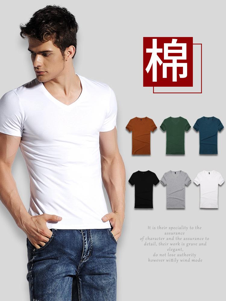 2PCs Slim Fit T-Shirt for Men Short Sleeve V Neck T-Shirt Casual Summer Classic Basic Tee Top
