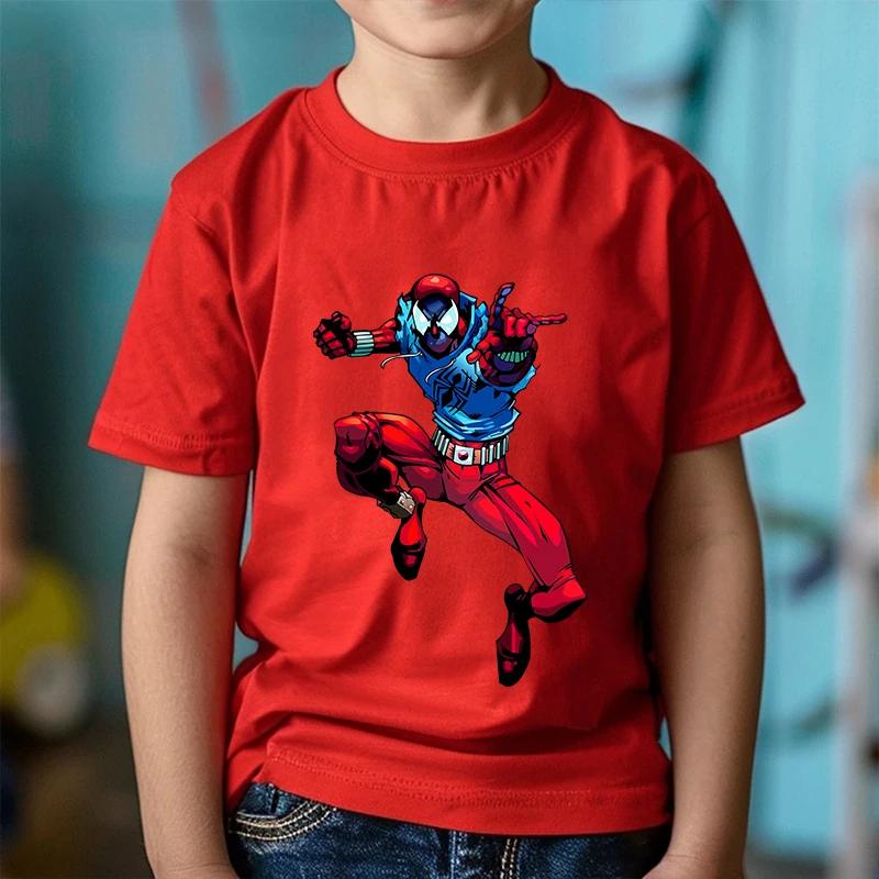 Tendencias de Moda Estampado de Dibujos Animados Anime Spider-Man Ropa para Niños y Niñas Camiseta en Verano Ropa Infantil Manga Corta