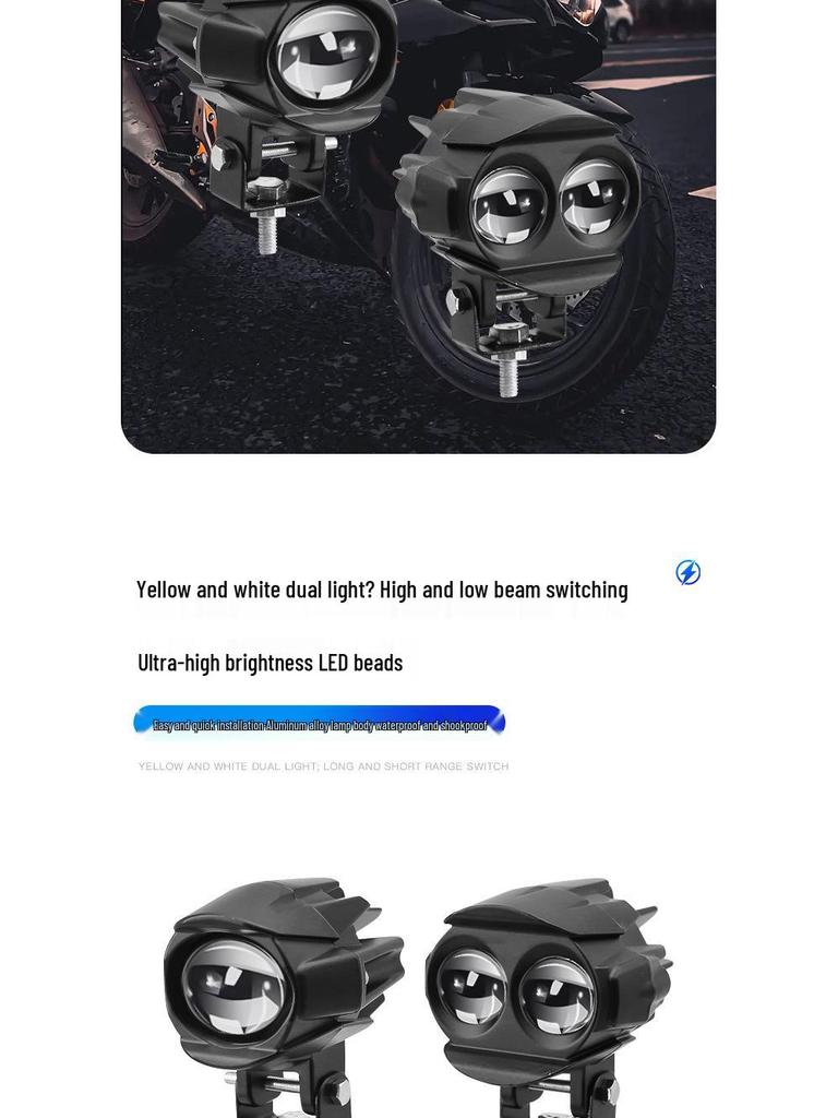 Dual Color 80V LED Headlight for Motorcycles: Super Bright High/Low Beam In White/Yellow