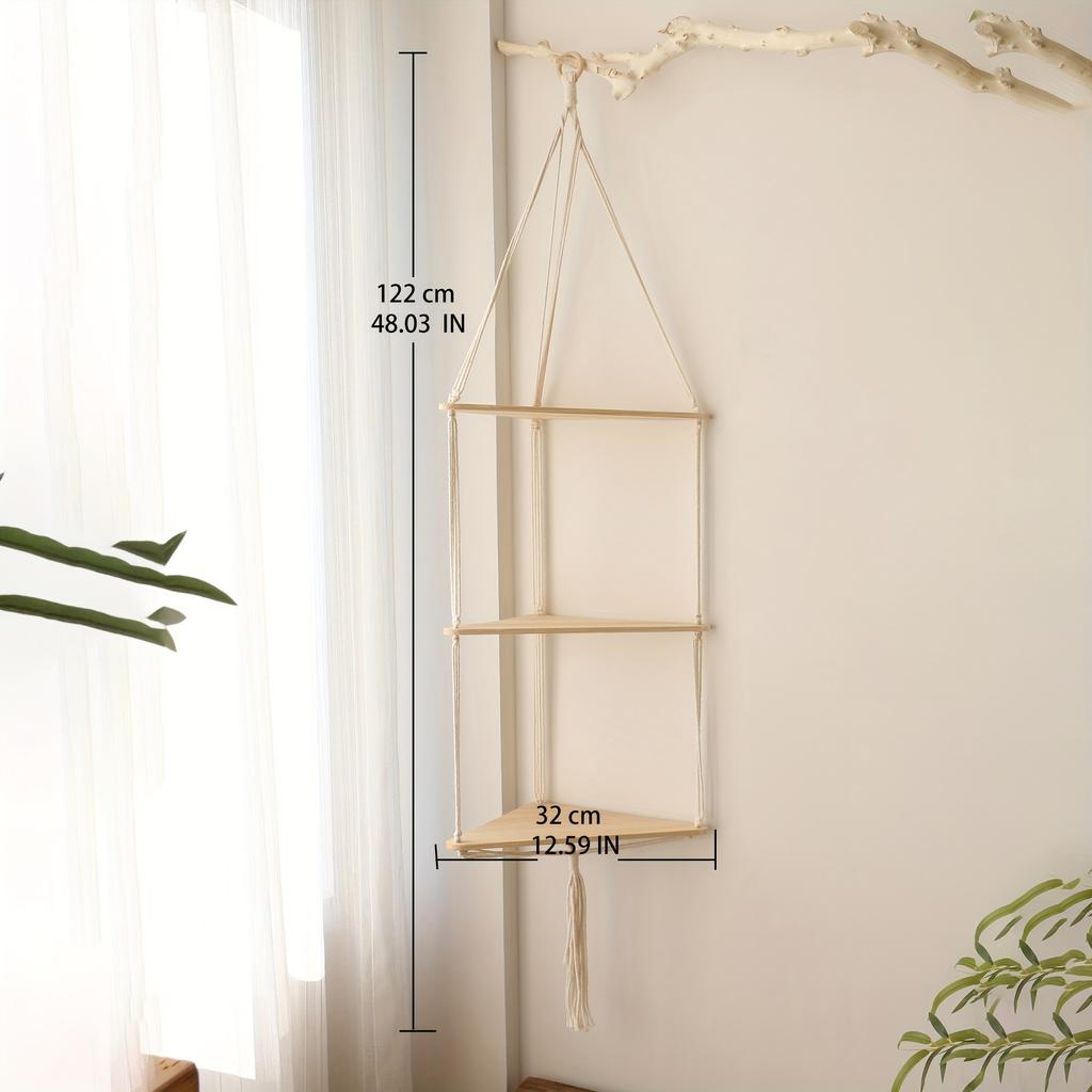 Boho Chic Triangular Wooden Floating Shelf - Wall-Mounted Corner Storage For Plants & Succulents, Perfect For Home, Bedroom, Living Room Decor