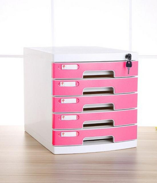 4-Drawer Lockable Plastic Office File Cabinet, Thickened Storage Box