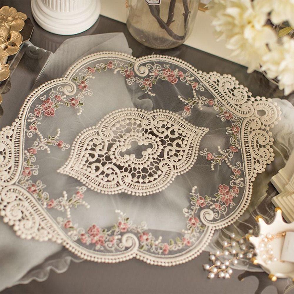 European Style Lace Embroidered Coaster Oval Coffee Drink Pad Dining Table Cover  for Home Decor