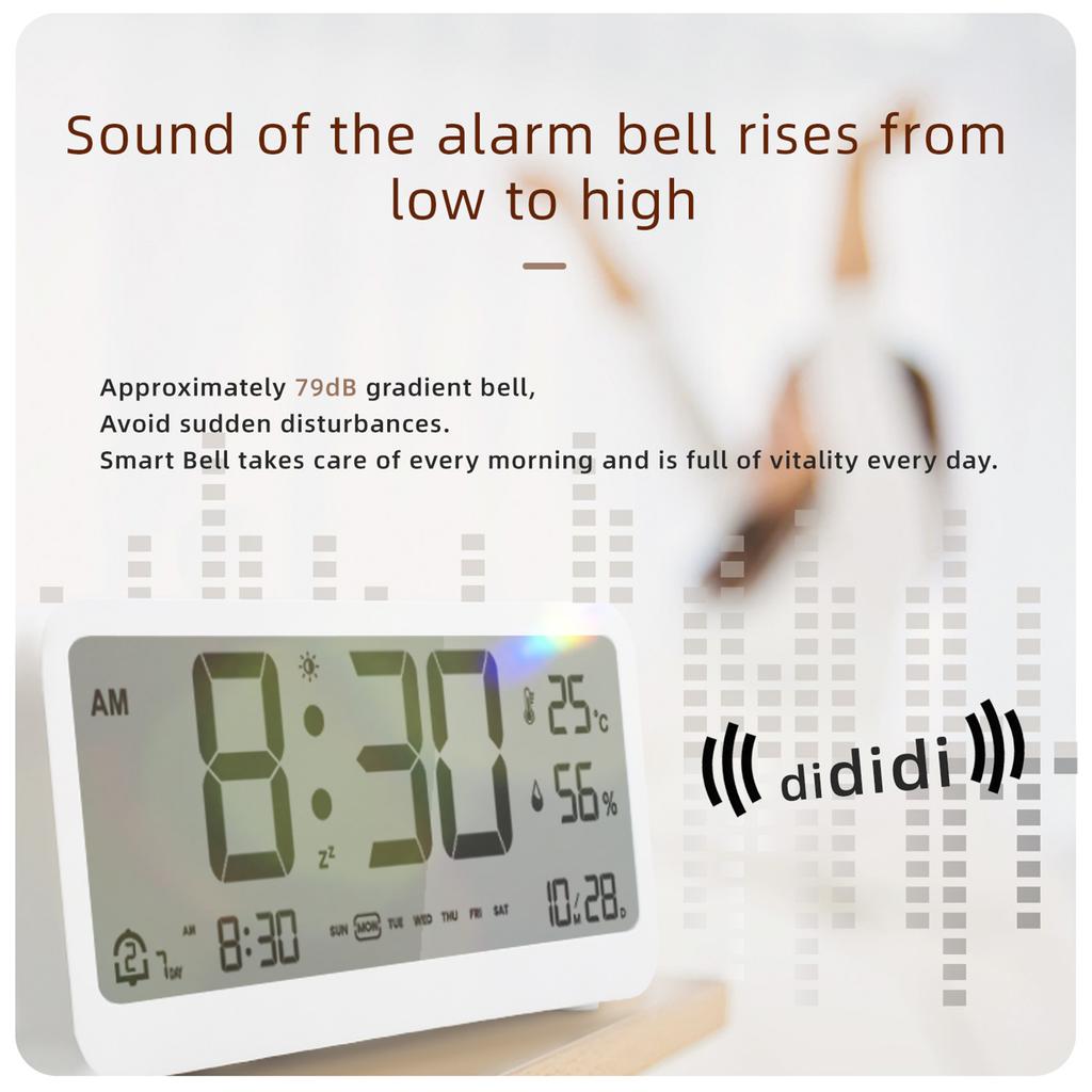 8001-EN Multifunctional Digital Clock LED Brightness Adjustable Temperature Humidity Displaying Alarm Clock with Dual Alarms