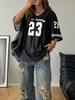 Maglia da Calcio da Donna con Scollo a V a Maniche Corte, Vestibilità Larga, in Rete, Stampa di Numeri e Lettere, T-shirt Oversize, Streetwear Y2K, Top Sportivo Casual Estivo