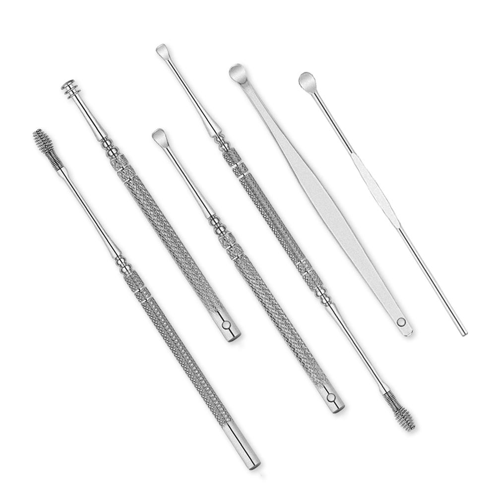 Stainless Steel Ear Pick Set Curette Ear Wax Remover Spiral Spring Earpick Ear Cleaner OPP Bag Packaging
