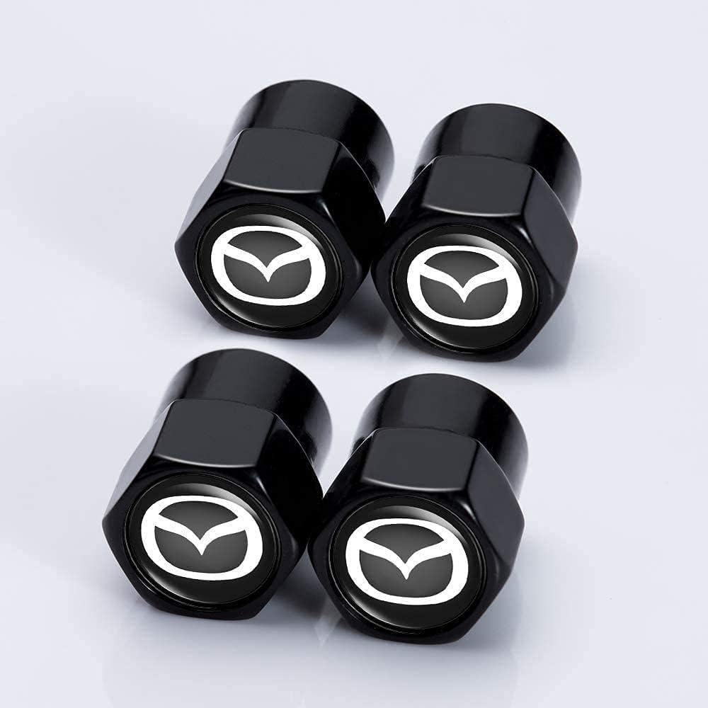 Hisport Hex 016 Black 4pcs Universal Car Tire Valve Stem Caps Air Cover Fit Mazda Accessories