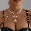 Ins retro baroque shaped pearl starfish shell collarbone chain necklace