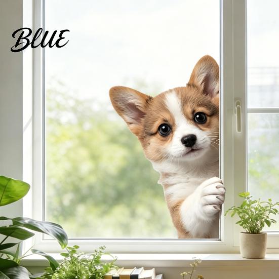 DIY Interior Window Cat Dog Peeking Static Animal Stickers Cute Clings Cartoon Wall Stickers Waterproof No Glue Adhesives Removable