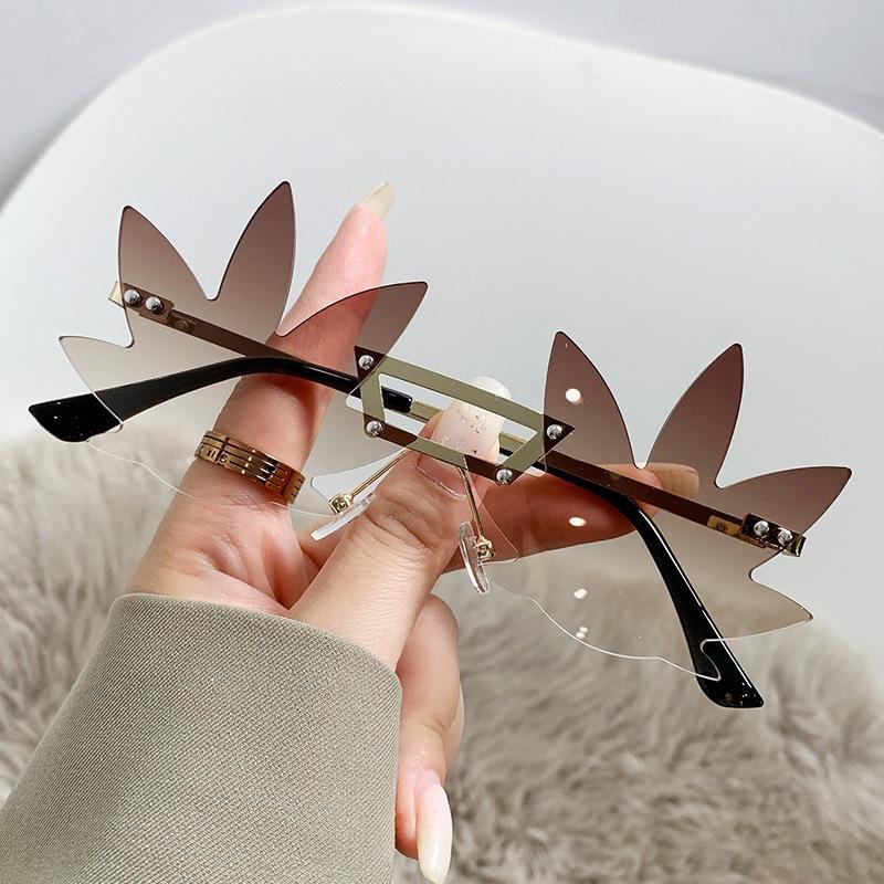 European and American new frameless funny sunglasses ball party fashion maple leaf sunglasses women's glasses trend