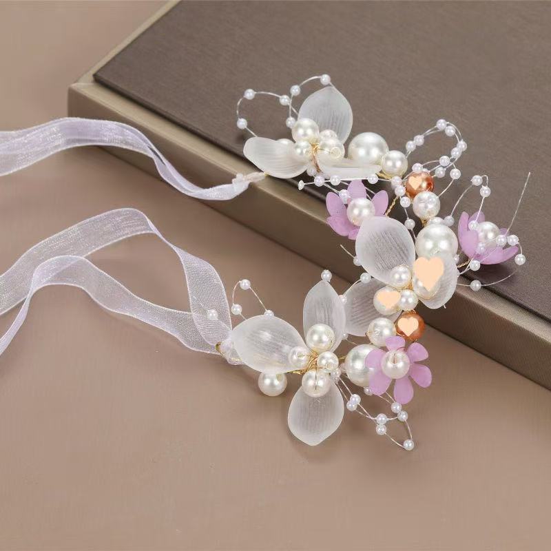Spring Bohemian Girls Bridal Pearl Hair Headdress Flower Wreath Bride Garland Head Hoop Headbands Hair Jewelry Children Gifts