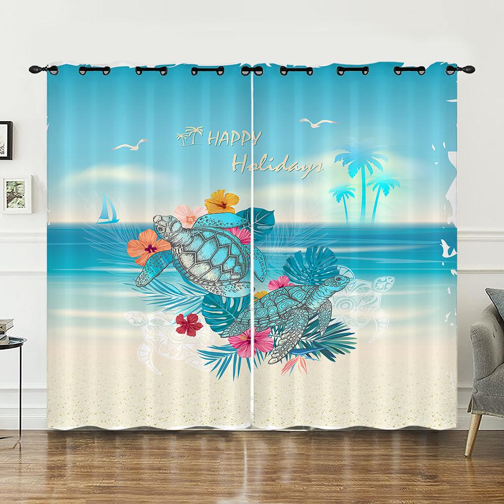 Curtain Animal Turtle Ocean Curtain Digital Printing Blackout Curtain No Punching