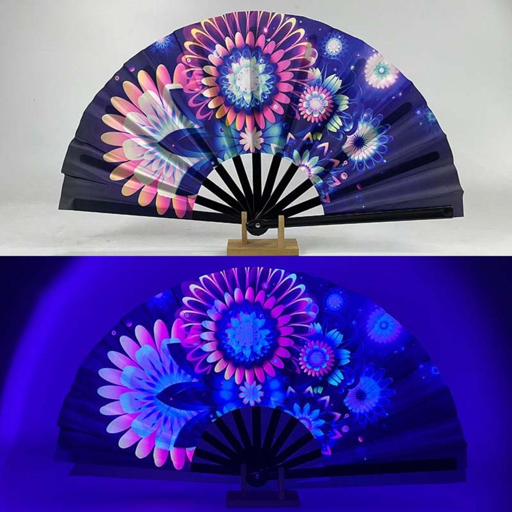 Ventilateur Psychedélique Néon Vibrant 13 pouces Papillon Ventilateur Luminescent Réactif aux UV Cosplay