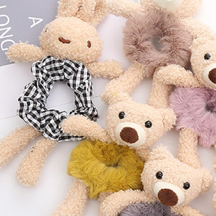 Girls Plush Rabbit Hair Rope Lovely Fluffy Scrunchies Cartoon Bear Elastic Bands