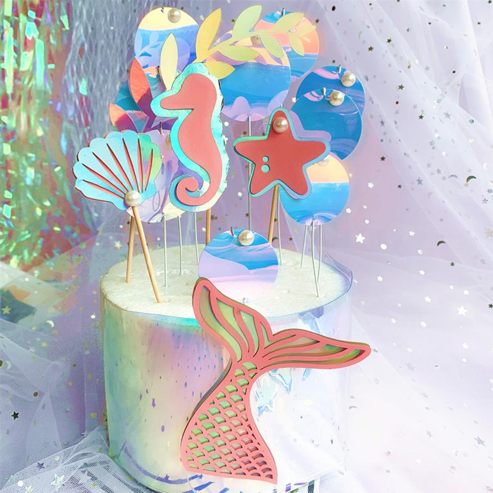 Colorful Paper Cake  Topper  Set Beautiful Practical Ocean Style Baking Cake Decoration Card Multipurpose Dessert Ornaments