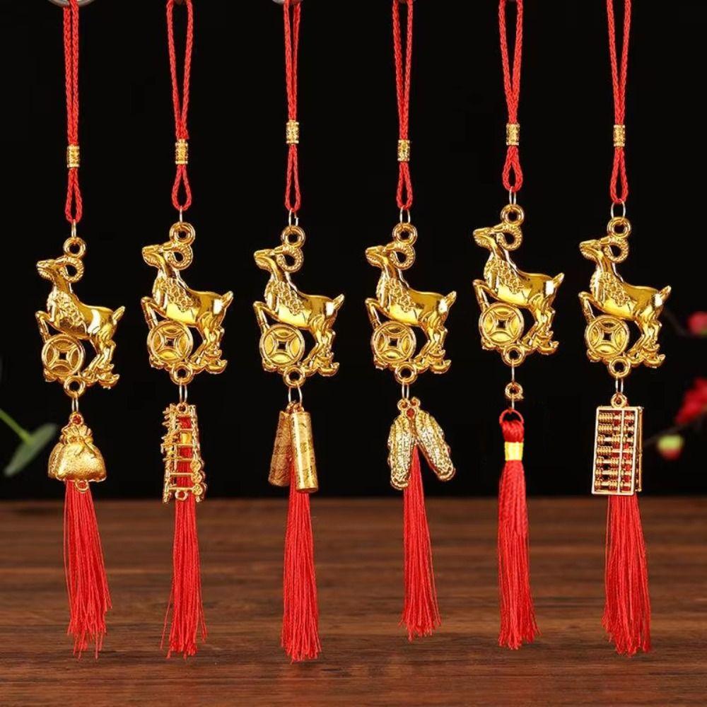 Red Tassel Chinese Zodiac Pendant Handmade Lucky Charms Goat Hanging Ornament Spring Festival