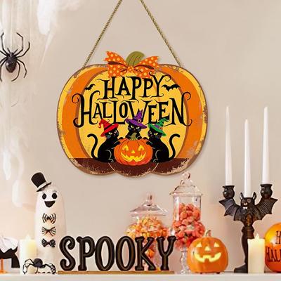 Halloween Wooden Pumpkin Wall Decor, Spooky Season Hanging Sign for Living Room, Bedroom, Front Door, Party Decoration, Fall Holiday Theme