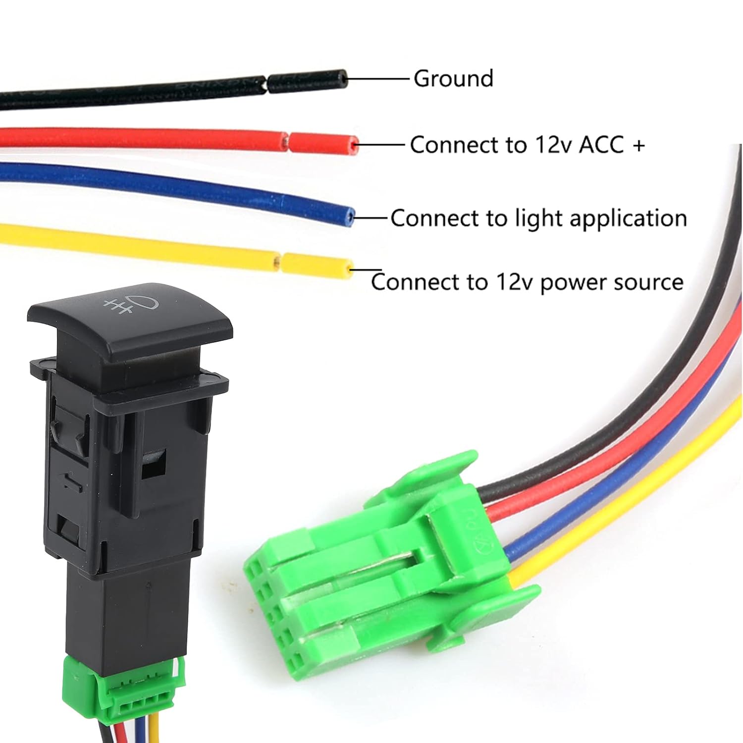 Fog Light Switch, 4-Pole 12V Push Button Switch Front Fog Light Switch Button Plastic Replacement Fit for/AURIS