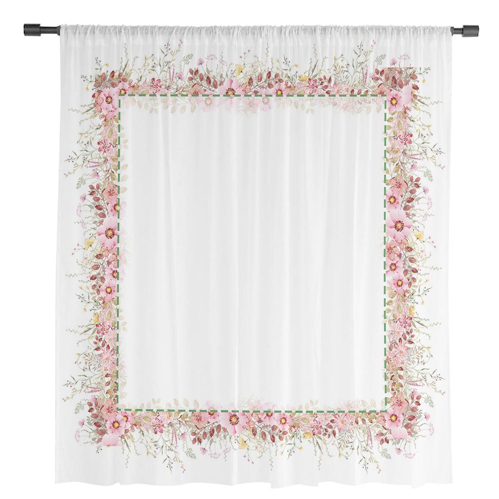 Spring Flower Eucalyptus Leaf Plant Sheer Voile Curtains For Living Room Bedroom Kids Room Decor Tulle Window Treatment Drapes