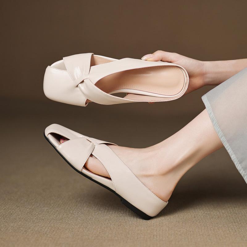 Casual middle heel wedge slippers women's summer new bag head slippers cover one pedal size cool slippers round head