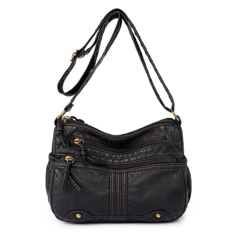 Damentasche Weiches Leder Ein-Schulter Diagonal Lässig Damen Rucksack Mehrfachfächer