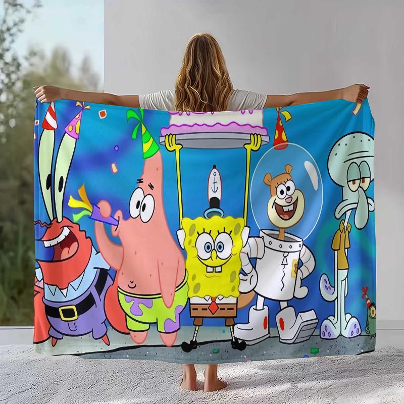 Funny S-SpongeBob Patrick Star Cartoon Flannel Blanket,Ultra Soft Warm Plush Throw for Home Bedroom Bed Sofa Cover Camping gift