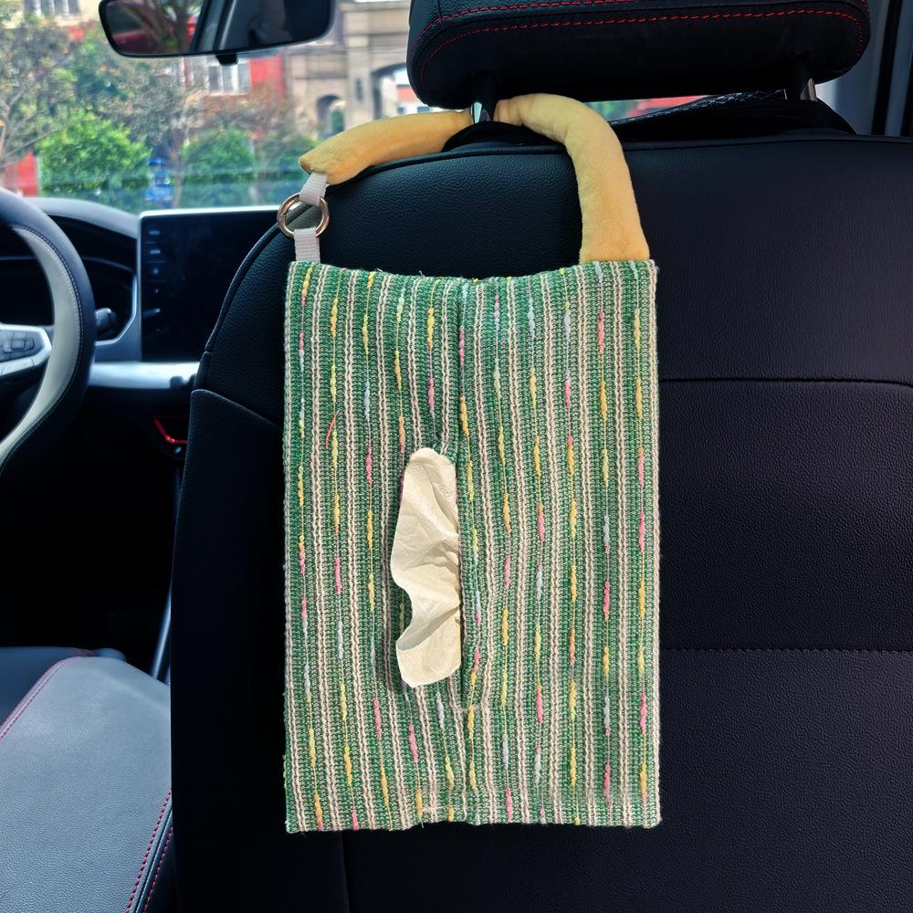 Creative French-Style Fabric Hanging Car Tissue Box, Adjustable Napkin Holder