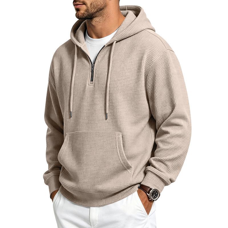Men’s New Autumn/Winter Casual and Stylish Waffle-Weave Half-Zip Long-Sleeved Hooded Sweatshirt