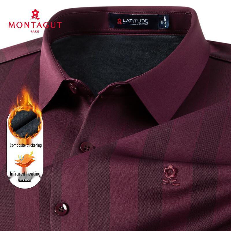 MONTAGUT Men s Thermal Striped Long-Sleeve Fleece Shirt 52