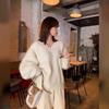 Women's High-End White V-Neck Pullover Sweater - Soft, Loose, Cozy Knit for Autumn/Winter Layering