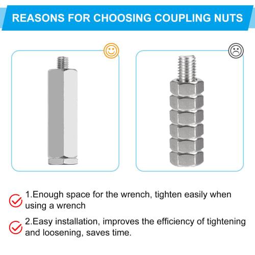PATIKIL M10 X 1.25 High Nuts Hex Couplings, 6pcs, 30mm/1.2" Long, Fully Threaded Rod Coupling Nuts, Stud Connector Fasteners, Silver Tone